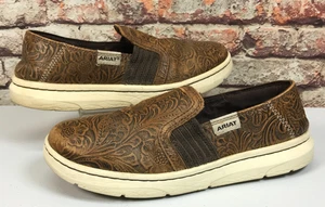 Zapatos sin cordones Ariat Ryder Cruiser de cuero marrón floral en relieve para mujer talla 6,5B - Imagen 1 de 13