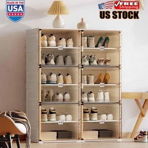 Portable Shoe Rack Organizer Stackable Storage Containers Bins W/ Lids 6 Tiers - Picture 1 of 7