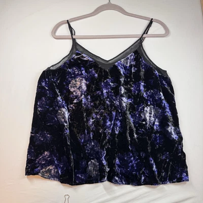 Lucky Brand Velvet Cami Sz L Black Purple Whimsigoth Witchy Fairy Grunge Y2K - Image 1 of 4