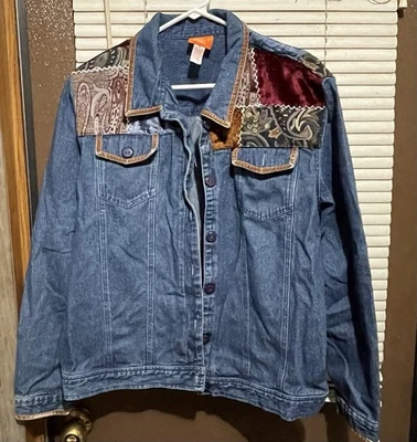Chaqueta Denim Patchwork Hearts of Palm Para Mujer Talla Grande De Colección Foto 1 de 4
