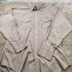 Wrangler Western Cowboy Men's Pearl Snap Long Sleeve Shirt Brown Stripe XL - Picture 1 of 6