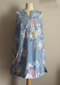 Joules Size 16 Blue Denim Sleeveless Floral Shift Dress Pink Yellow White VGC - Picture 1 of 7