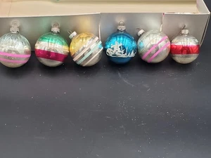 6 Vintage Shiny Brite Weihnachtsschmuck, Streifen & 1 Schablone, bitte lesen - Bild 1 von 10