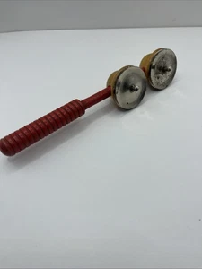 Vintage Childs Toy Red Wooden Handheld Cymbals Instrument For Education/Play 7" - Picture 1 of 8