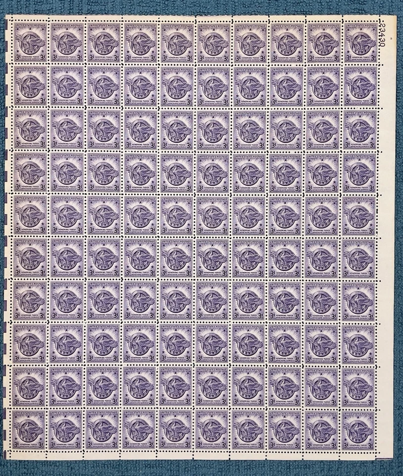 Scott #940, 3c Honorable Discharge, Mint sheet/100, UR #23430, MNH (R11-31) - Image 1 of 1