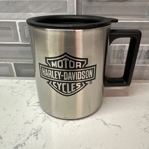 Taza de café aislada de acero inoxidable Harley Davidson 1999 tapa negra 12 oz ~ NUEVA - Imagen 1 de 10