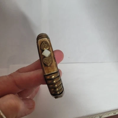 Pulsera Madera Latón Hueso Vintage Vikingo MCM Marrón Dorado Hueso Vikingo Brazalete Foto 1 de 4