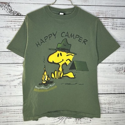 Vintage 90s Peanuts Snoopy Woodstock Happy Camper Single Stitch T-Shirt Large - Image 1 of 4