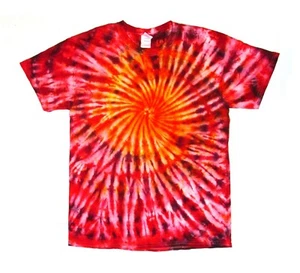 Tie Dye Tee Shirt Knit Top Cotton RED ORANGE Adult Festival Hippie Cotton LARGE - Picture 1 of 3
