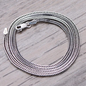 S925 Sterling Silver Chain Vintage Square Wheat Link 1.6mmW Men's Necklace   - Picture 1 of 8