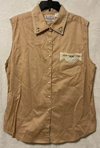 Vintage JUKEBOX Women’s Top/Blouse Tan Size 22W Roses Crochet Pearl Like Buttons - Picture 1 of 9