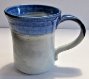 Handmade Studio Art Pottery Clay Coffee Tea Mug Cup - SIGNED Blue & Gray 4” - Picture 1 of 8