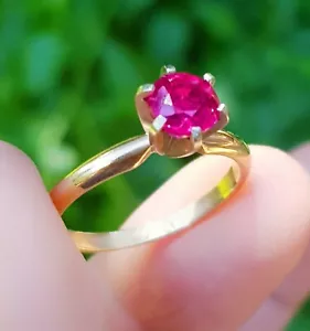 0.65ct Natural Red Ruby Solitaire Solid 14K Yellow Gold Ring Anniversary Healing - Picture 1 of 7