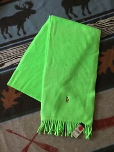 POLO Ralph Lauren Unique Neon Lime Green Merino Wool Knit Casual Winter Scarf
