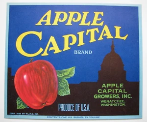 Original APPLE CAPITAL Apfelkiste Etikett Apple Capital Growers Wenatchee WA - Bild 1 von 1
