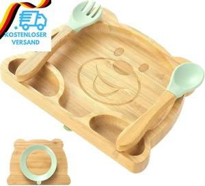 Hongien Bambus Teller Mit Saugnapf Kinderteller Bambus Mit Saugnapf Mit Gabel Un - Bild 1 von 12