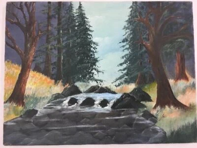 Acrílico pintado a mano 16 X 12 Forest And Running Creek LH Foto 1 de 4