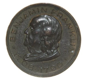 1706-1790 Ben Franklin Memorial Souvenir Token Medal Coin - Picture 1 of 2
