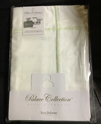 NWT Yves Delorme Athena King Sham White Thevert Light Green Stripe Cotton France - Image 1 of 4