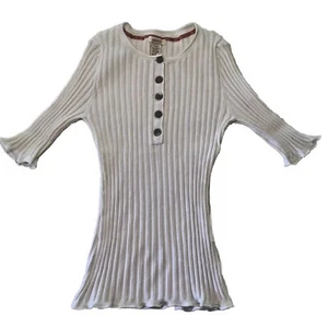 Sundance Catalog Sweater Women Medium White Rib Ruffle Hem Organic Cotton - Picture 1 of 6