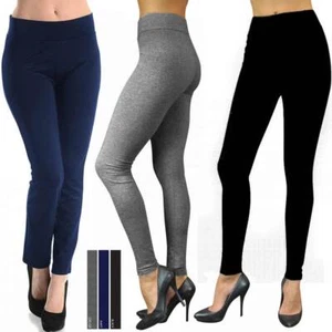 Womens Basic Cotton Full Length Leggings Spandex Pants Yoga Slim Sizes S M L - Picture 1 of 3