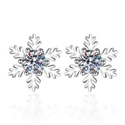 GENUINE MOISSANITE round cut 0.5ct s925 sterling silver snowflake stud earrings Foto 1 de 4