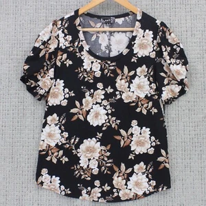 Naif By Anthropologie Blouse Top Womens Medium M Black Floral Short Sleeve - Picture 1 of 9