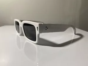 unisex, thick, rectangular sunglasses with white frame and smoke black lenses - Picture 1 of 3
