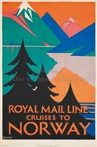Vintage Norway Norge Travel Poster or Canvas Print "Royal Mail Line Cruises" - Picture 1 of 1