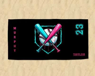 Toalla de playa de béisbol por goteo nombre personalizado toalla deportiva para helado para niños Foto 1 de 2