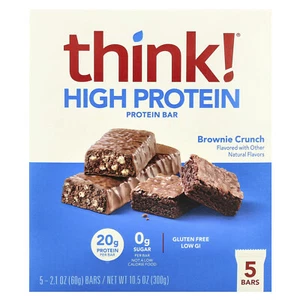 High Protein Bars, Brownie Crunch, 5 Bars, 2.1 oz (60 g) Each - Picture 1 of 3