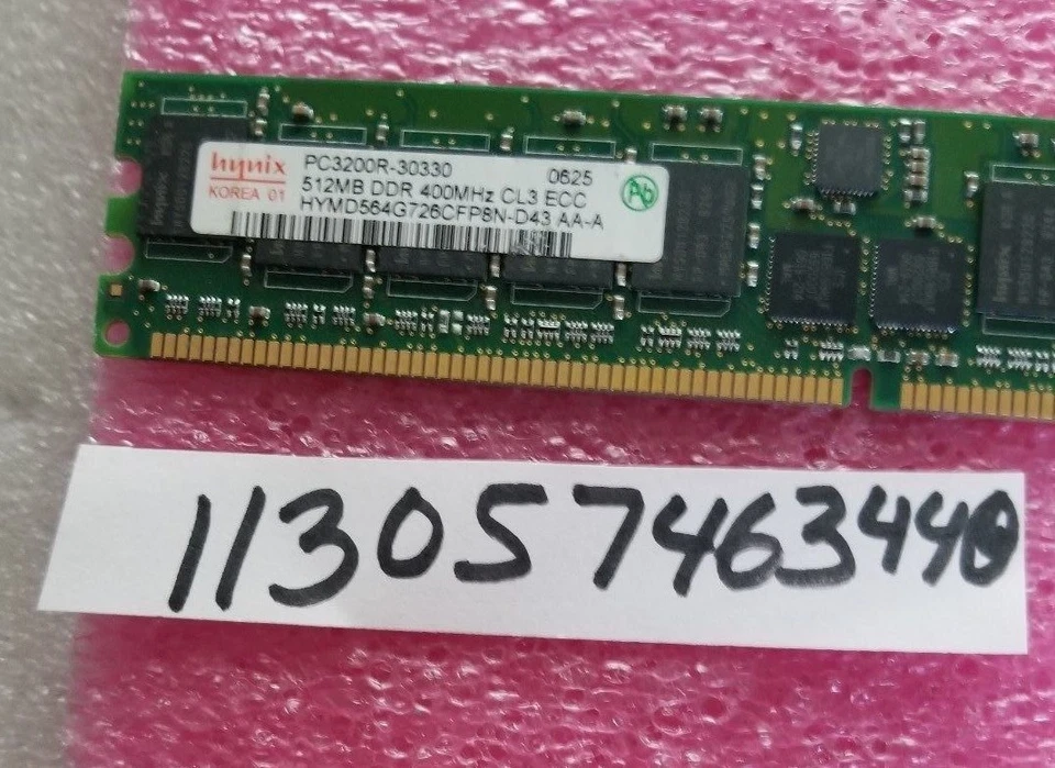 512MB DDR1 DDR PC3200R DDR-400 3200R 400  184PIN RDIMM ECC-REG 64X8 1RX8   - Image 1 of 1