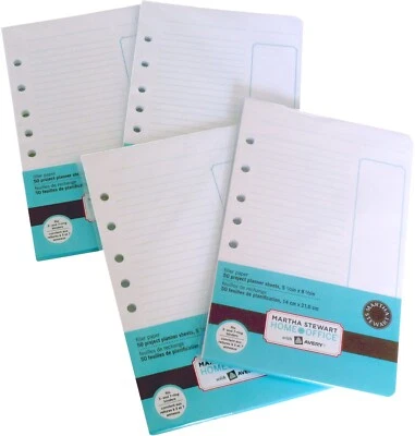 Martha Stewart Filler Paper 5.5x8.5 Mini College Ruled 7 Hole 200 Planner Sheets