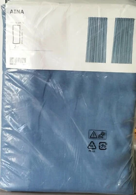 IKEA Aina CURTAINS Drapes BLUE 98" Long LINEN 2 Panels DISCONTINUED  - Image 1 of 2
