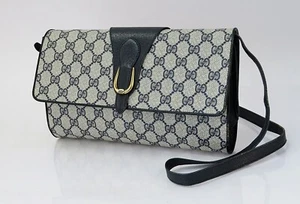 Auténtico Bolso Bandolera Vintage GUCCI Azul Marino GG PVC Lona y Cuero #60844 - Imagen 1 de 19