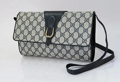 Auth Vintage GUCCI Navy GG PVC Canvas and Leather Crossbody Shoulder Bag #60844 - Image 1 of 4