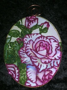 Rose Stem ~ Glitter Easter Christmas Seasonal Ornament ~ Vintage Image - Picture 1 of 4