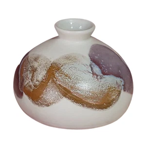 Jarrón de brotes o lámpara de aceite de 3" de alto con tonos tierra marrón y blanco de cerámica Kravec Studios - Imagen 1 de 7