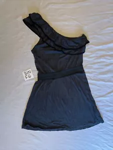Diva Dark Gray Asymmetrical Strap Ruffle Neckline Mini Dress women’s size L - Picture 1 of 3