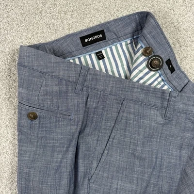NEW Bonobos Pants Mens 33 Blue Slim Fit Stretch Chino Flat Front Chambray - Image 1 of 4
