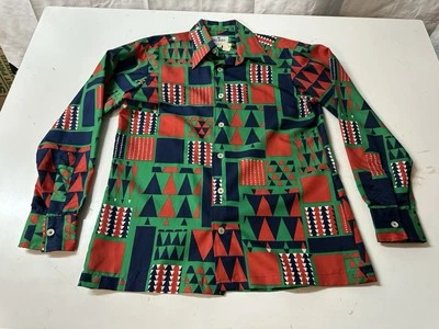Vintage NOS 1980’s Bill Blass Geometric Red Green Blue LS Shirt Men’s Size L New - Image 1 of 4