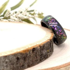 8mm Black Tungsten Ring Purple Synthetic Opal & Abalone Fragment Inlay Band - Picture 1 of 4