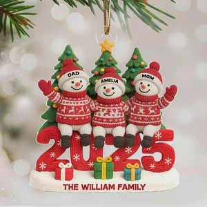 Muñeco de Nieve Personalizado Familia Adorno de Navidad 2025, Patrón de Lana Personalizado - Imagen 1 de 7