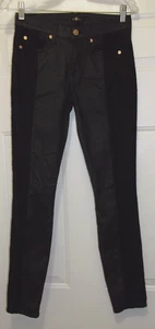 7 For All Mankind The Skinny Second Skin Lace Jeans Coated Black Sz 27 X 30 - Picture 1 of 9