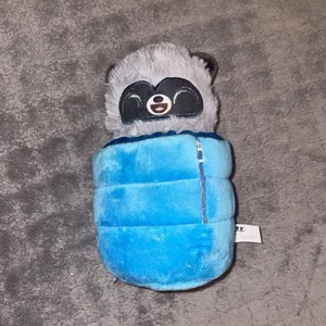 Bark Box Squeakaway Camp Attaboy Rudy Pet Toy Sleeping Bag Raccoon Squeaker 2in1 - Picture 1 of 12