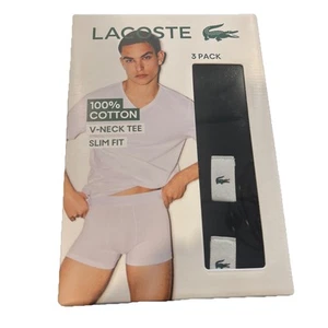NEW LACOSTE 3 PACK BOYS V- NECK BLACK T-SHIRTS SLIM FIT SIZE SMALL - Picture 1 of 2