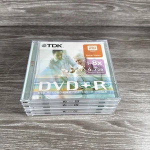 TDK DVD+R Blank Disc -  4.7GB/120 Min DVD Recordable 1-8x speed New & sealed X5 - Picture 1 of 3