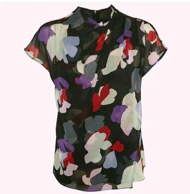 Blusa para mujer Emporio Armani abstracta floral en capas transparente manga corta talla 38  Foto 1 de 4