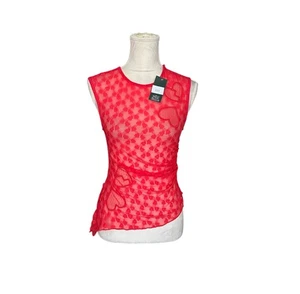 Wild Fable Red Lace Sleeveless Asymmetrical Sheer Top Mesh Fairy Romantic XS NWT - Picture 1 of 9