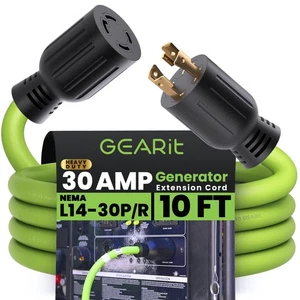 GEARit Cavo di Prolunga per Generatore 30 Ampere, 120/250 Volt, 4 Punte, 7500 W, NEMA L1... - Foto 1 di 9